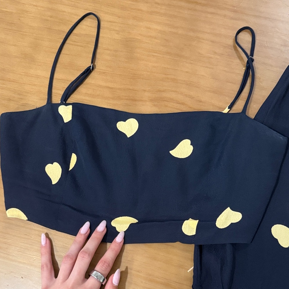 Reformation Navy and Yellow Crop Top